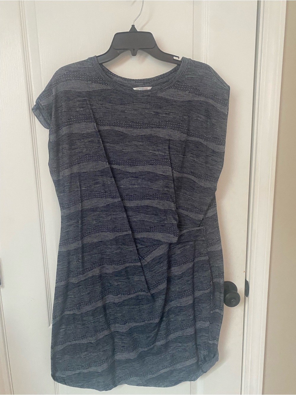 Time and Tru Navy and Heather Gray Striped Midi Dress